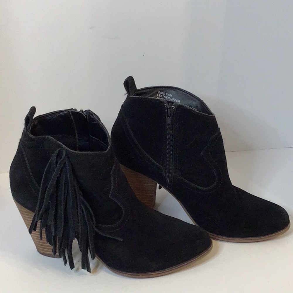 STEVE MADDEN OHIO BLACK LEATHER UPPER ANKLE HEELS BOOT SZ 7.5 M